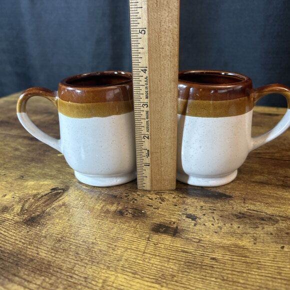 Vintage Ceramic Stoneware Coffee Mugs Made In Taiwan Lot of 2 Brown and White - Picture 9 of 11